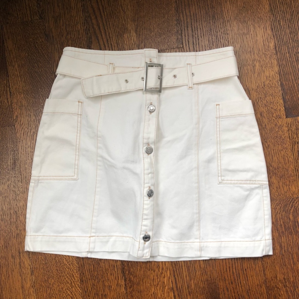TOPSHOP White Button Down Belted Skirt Size 8